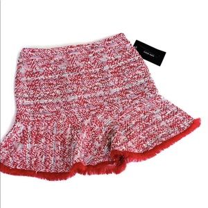 Zara Red knit fringe mini skirt sz XS